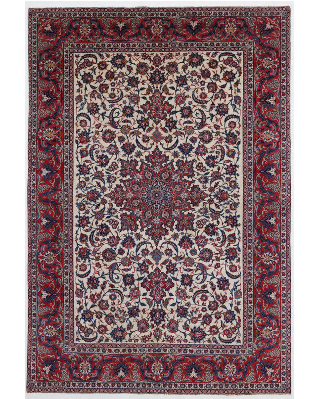 Isfahan 7' 4" X 11' 1" Hand Knotted Wool Rug 7' 4" X 11' 1" (223 X 338) / Ivory / Wool