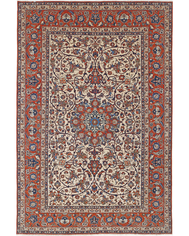 Isfahan 7' 8" X 11' 9" Hand Knotted Wool Rug 7' 8" X 11' 9" (234 X 358) / Ivory / Wool