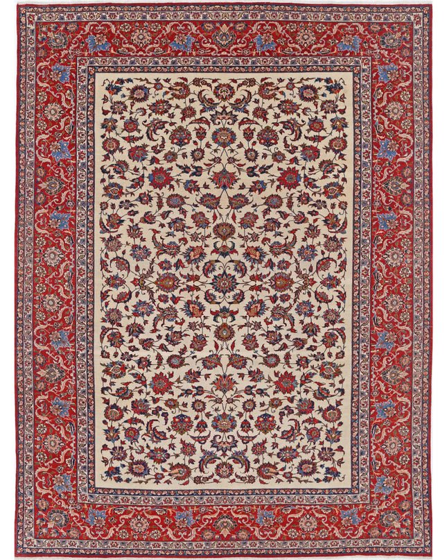 Isfahan 10' 9" X 14' 6" Hand Knotted Wool Rug 10' 9" X 14' 6" (328 X 442) / Ivory / Wool