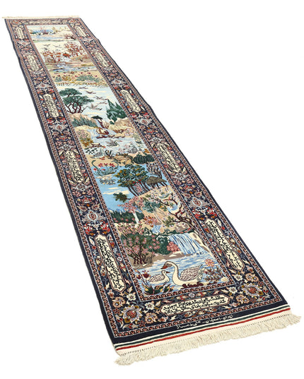 Isfahan 2' 5" X 11' 3" Hand Knotted Wool & Silk Rug 2' 5" X 11' 3" (74 X 343) / Blue / Wool & Silk