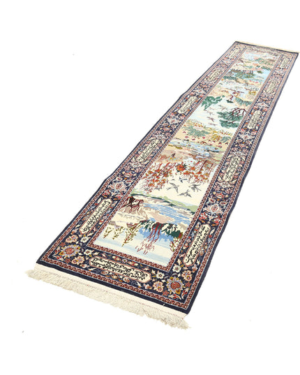 Isfahan 2' 5" X 11' 3" Hand Knotted Wool & Silk Rug 2' 5" X 11' 3" (74 X 343) / Blue / Wool & Silk