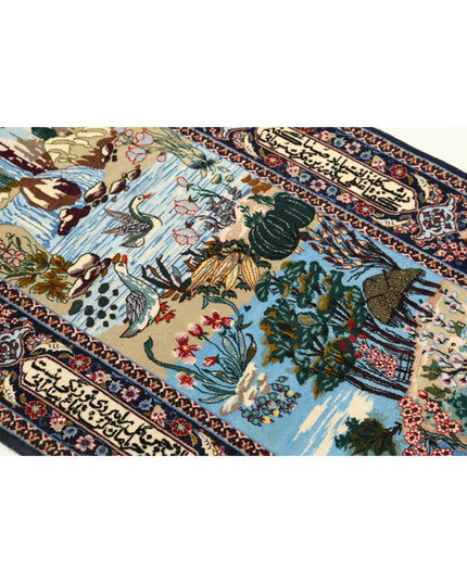 Isfahan 2' 5" X 11' 3" Hand Knotted Wool & Silk Rug 2' 5" X 11' 3" (74 X 343) / Blue / Wool & Silk
