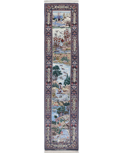 Isfahan 2' 5" X 11' 3" Hand Knotted Wool & Silk Rug 2' 5" X 11' 3" (74 X 343) / Blue / Wool & Silk