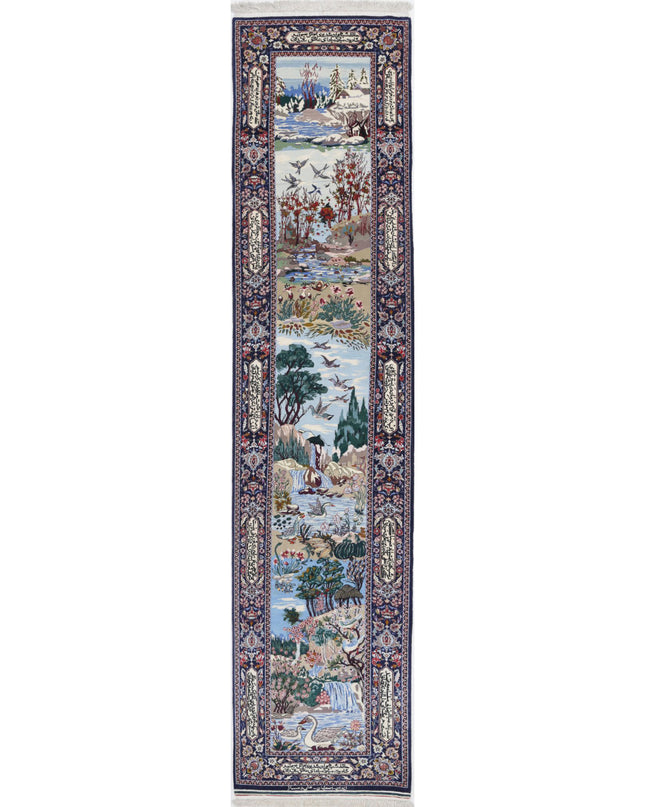 Isfahan 2' 5" X 11' 3" Hand Knotted Wool & Silk Rug 2' 5" X 11' 3" (74 X 343) / Blue / Wool & Silk