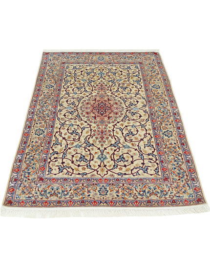Isfahan 3' 7" X 5' 3" Hand Knotted Wool & Silk Rug 3' 7" X 5' 3" (109 X 160) / Ivory / Wool & Silk