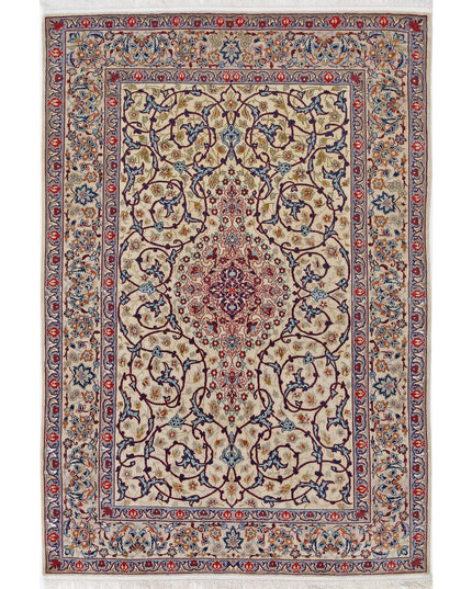 Isfahan 3' 7" X 5' 3" Hand Knotted Wool & Silk Rug 3' 7" X 5' 3" (109 X 160) / Ivory / Wool & Silk