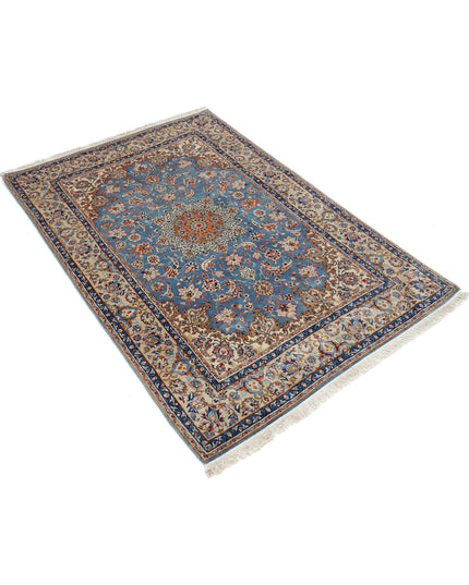 Isfahan 3' 6" X 5' 4" Hand Knotted Wool & Silk Rug 3' 6" X 5' 4" (107 X 162) / Blue / Wool & Silk