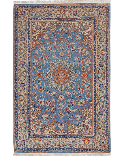 Isfahan 3' 6" X 5' 4" Hand Knotted Wool & Silk Rug 3' 6" X 5' 4" (107 X 162) / Blue / Wool & Silk