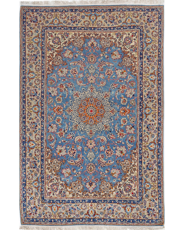 Isfahan 3' 6" X 5' 4" Hand Knotted Wool & Silk Rug 3' 6" X 5' 4" (107 X 162) / Blue / Wool & Silk