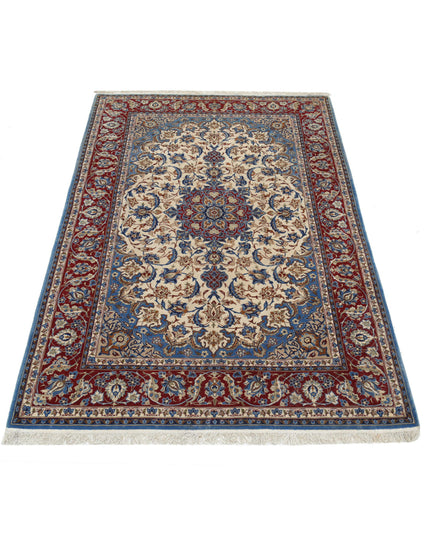 Isfahan 3' 7" X 5' 5" Hand Knotted Wool & Silk Rug 3' 7" X 5' 5" (109 X 165) / Ivory / Wool & Silk