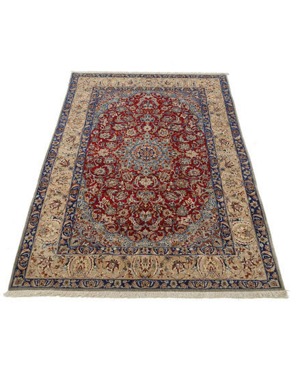 Isfahan 3' 7" X 5' 8" Hand Knotted Wool & Silk Rug 3' 7" X 5' 8" (109 X 173) / Red / Wool & Silk