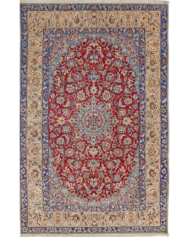 Isfahan 3' 7" X 5' 8" Hand Knotted Wool & Silk Rug 3' 7" X 5' 8" (109 X 173) / Red / Wool & Silk