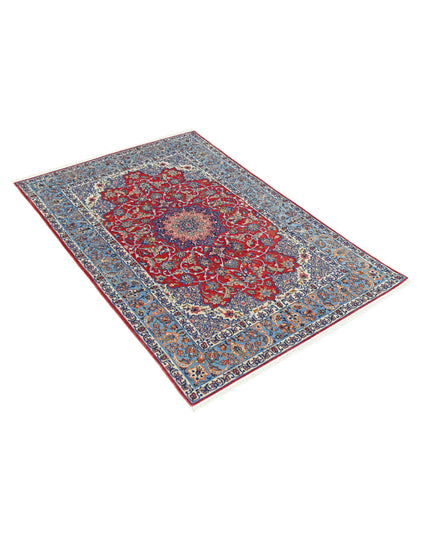 Isfahan 3' 6" X 5' 5" Hand Knotted Wool & Silk Rug 3' 6" X 5' 5" (107 X 165) / Red / Wool & Silk