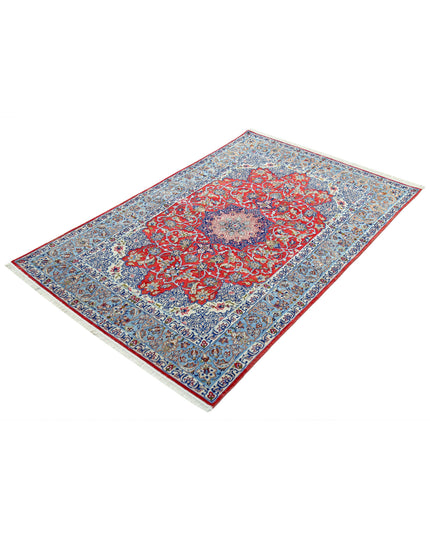 Isfahan 3' 6" X 5' 5" Hand Knotted Wool & Silk Rug 3' 6" X 5' 5" (107 X 165) / Red / Wool & Silk
