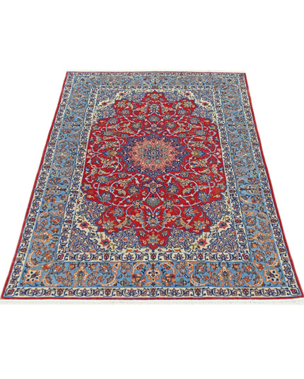 Isfahan 3' 6" X 5' 5" Hand Knotted Wool & Silk Rug 3' 6" X 5' 5" (107 X 165) / Red / Wool & Silk