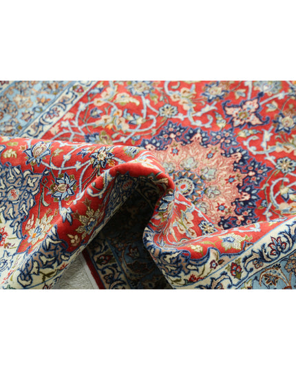 Isfahan 3' 6" X 5' 5" Hand Knotted Wool & Silk Rug 3' 6" X 5' 5" (107 X 165) / Red / Wool & Silk