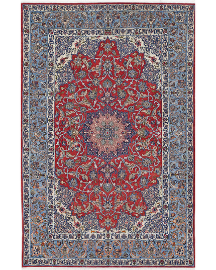 Isfahan 3' 6" X 5' 5" Hand Knotted Wool & Silk Rug 3' 6" X 5' 5" (107 X 165) / Red / Wool & Silk