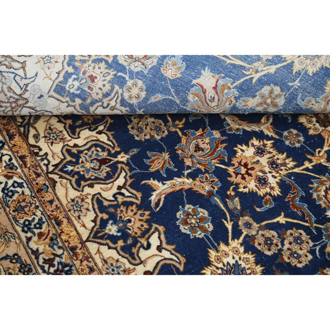 Isfahan 6' 3" X 10' 7" Hand Knotted wool-Silk Rug 6' 3" X 10' 7" (191 X 323) / Blue / Ivory