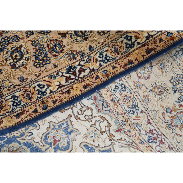 Isfahan 6' 3" X 10' 7" Hand Knotted wool-Silk Rug 6' 3" X 10' 7" (191 X 323) / Blue / Ivory