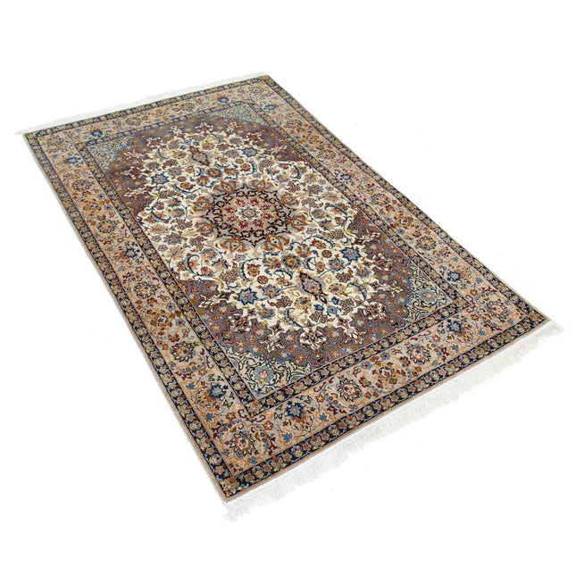 Isfahan 3' 6" X 5' 8" Hand Knotted wool-Silk Rug 3' 6" X 5' 8" (107 X 173) / Ivory / Brown