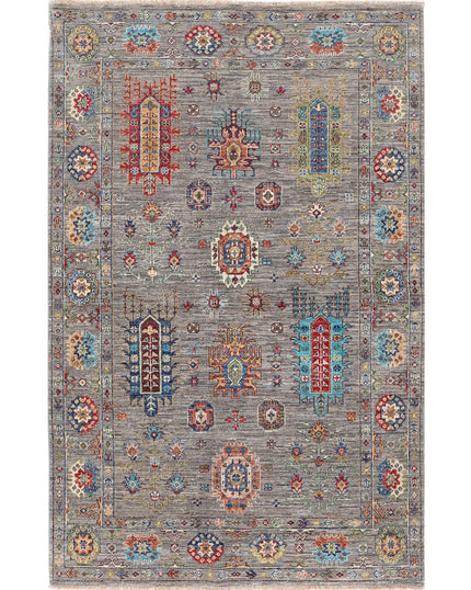 Jasmine 4' 2" X 6' 5" Hand Knotted Wool Rug 4' 2" X 6' 5" (127 X 196) / Grey / Wool