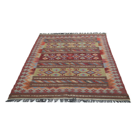 Kafkaas Kilim 4' 9" X 6' 2" Wool Hand-Woven Kilim 4' 9" X 6' 2" (145 X 188) / Multi / Multi