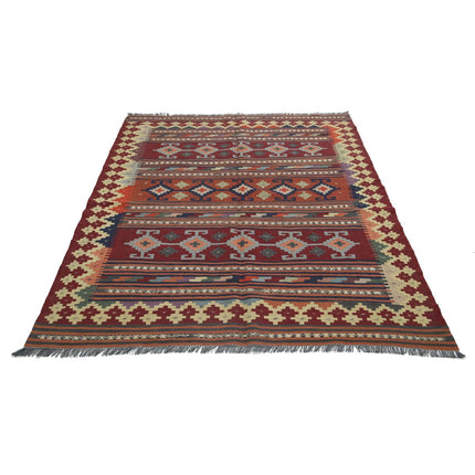 Kafkaas Kilim 4' 9" X 6' 3" Wool Hand-Woven Kilim 4' 9" X 6' 3" (145 X 191) / Multi / Multi