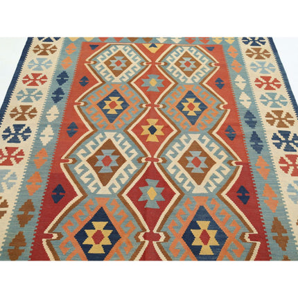 Kafkaas Kilim 5' 1" X 6' 10" Wool Hand-Woven Kilim 5' 1" X 6' 10" (155 X 208) / Multi / Multi