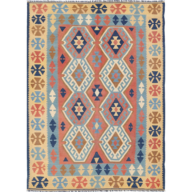 Kafkaas Kilim Hand-Woven Wool Kilim IVA0002279 - Natalia Rugs