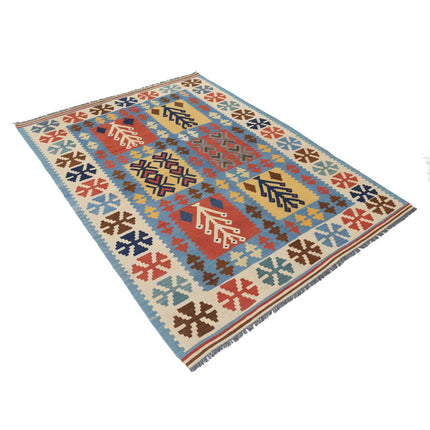 Kafkaas Kilim 5' 1" X 6' 8" Wool Hand-Woven Kilim 5' 1" X 6' 8" (155 X 203) / Multi / Multi