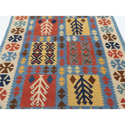 Kafkaas Kilim 5' 1" X 6' 8" Wool Hand-Woven Kilim 5' 1" X 6' 8" (155 X 203) / Multi / Multi