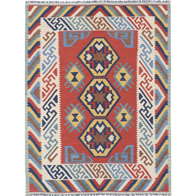 Kafkaas Kilim Hand-Woven Wool Kilim IVA0002429 - Natalia Rugs