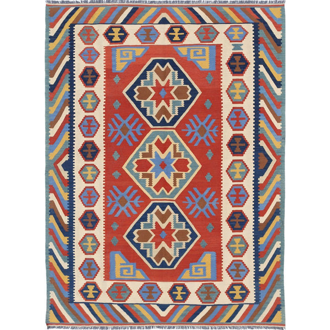 Kafkaas Kilim Hand-Woven Wool Kilim IVA0002714 - Natalia Rugs