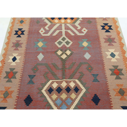 Kafkaas Kilim 4' 5" X 6' 10" Wool Hand-Woven Kilim 4' 5" X 6' 10" (135 X 208) / Multi / Multi