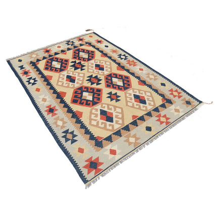 Kafkaas Kilim 4' 8" X 6' 5" Wool Hand-Woven Kilim 4' 8" X 6' 5" (142 X 196) / Multi / Multi