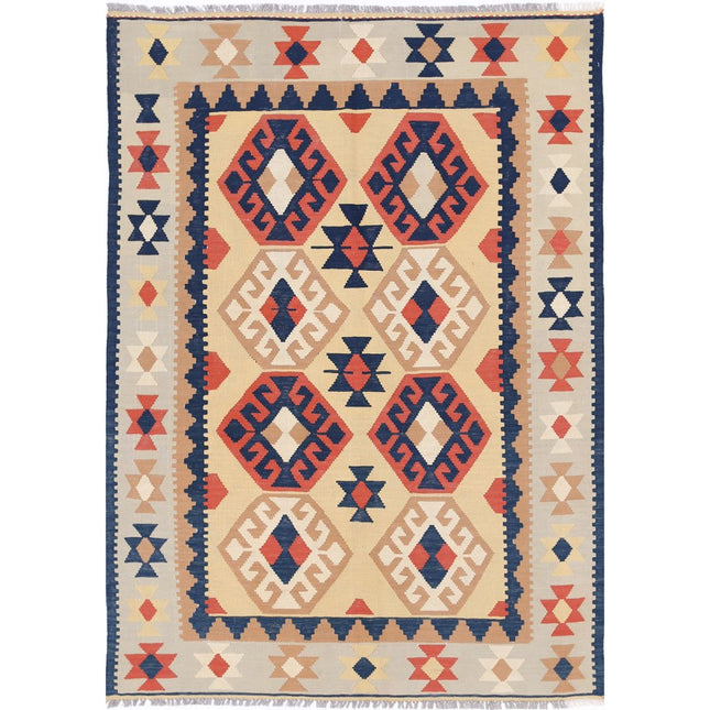 Kafkaas Kilim Hand-Woven Wool Kilim IVA0005184 - Natalia Rugs