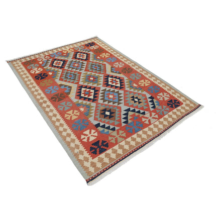 Kafkaas Kilim 4' 10" X 6' 7" Wool Hand-Woven Kilim 4' 10" X 6' 7" (147 X 201) / Multi / Multi