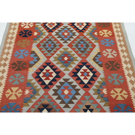 Kafkaas Kilim 4' 10" X 6' 7" Wool Hand-Woven Kilim 4' 10" X 6' 7" (147 X 201) / Multi / Multi