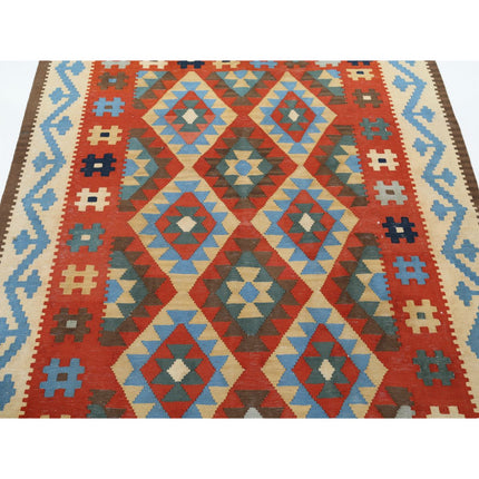 Kafkaas Kilim 4' 9" X 6' 9" Wool Hand-Woven Kilim 4' 9" X 6' 9" (145 X 206) / Multi / Multi