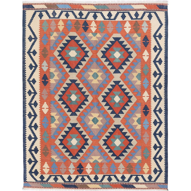 Kafkaas Kilim Hand-Woven Wool Kilim IVA0005289 - Natalia Rugs