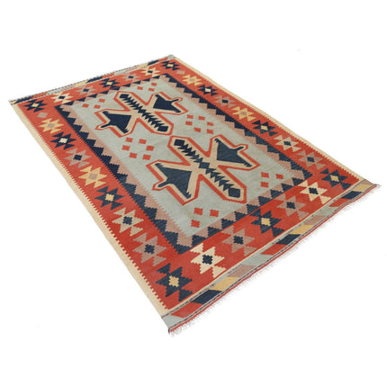 Kafkaas Kilim 4' 7" X 6' 8" Wool Hand-Woven Kilim 4' 7" X 6' 8" (140 X 203) / Multi / Multi