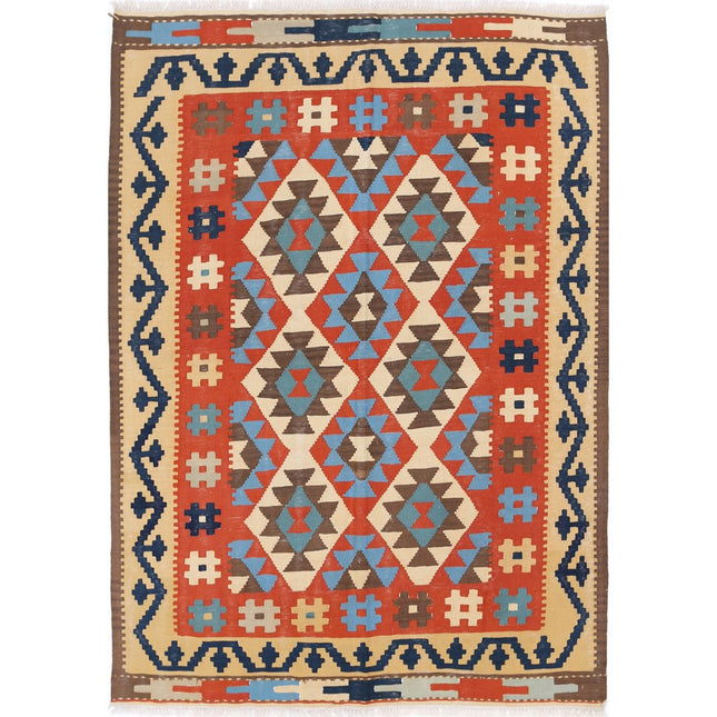 Kafkaas Kilim Hand-Woven Wool Kilim IVA0005665 - Natalia Rugs