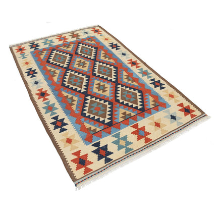 Kafkaas Kilim 4' 4" X 6' 10" Wool Hand-Woven Kilim 4' 4" X 6' 10" (132 X 208) / Multi / Multi