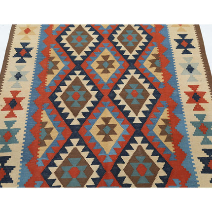 Kafkaas Kilim 4' 4" X 6' 10" Wool Hand-Woven Kilim 4' 4" X 6' 10" (132 X 208) / Multi / Multi