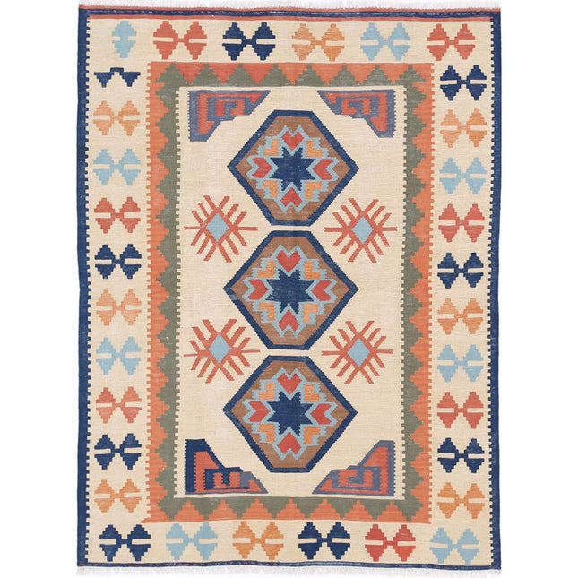 Kafkaas Kilim Hand-Woven Wool Kilim IVA0006055 - Natalia Rugs