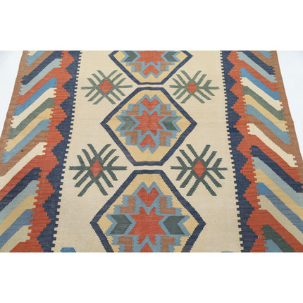 Kafkaas Kilim 4' 9" X 6' 7" Wool Hand-Woven Kilim 4' 9" X 6' 7" (145 X 201) / Multi / Multi