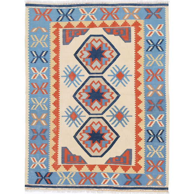 Kafkaas Kilim Hand-Woven Wool Kilim IVA0006057 - Natalia Rugs