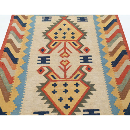 Kafkaas Kilim 4' 10" X 6' 6" Wool Hand-Woven Kilim 4' 10" X 6' 6" (147 X 198) / Multi / Multi