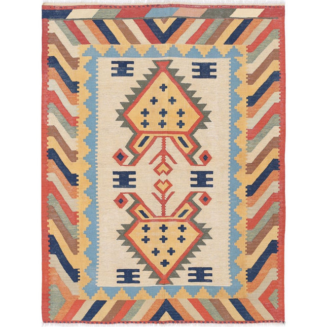 Kafkaas Kilim Hand-Woven Wool Kilim IVA0006068 - Natalia Rugs