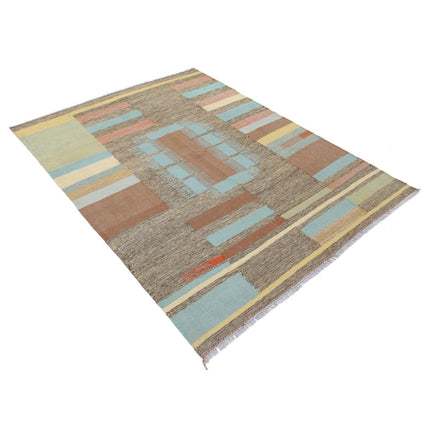 Kafkaas Kilim 5' 2" X 6' 10" Wool Hand-Woven Kilim 5' 2" X 6' 10" (157 X 208) / Multi / Multi